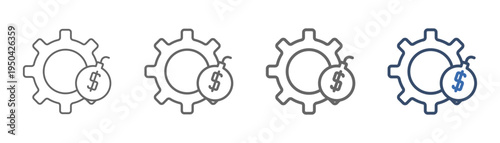 
outline icon set debt management with gear, bomb and money design