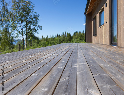 Wooden decking made from natural wood decking boards