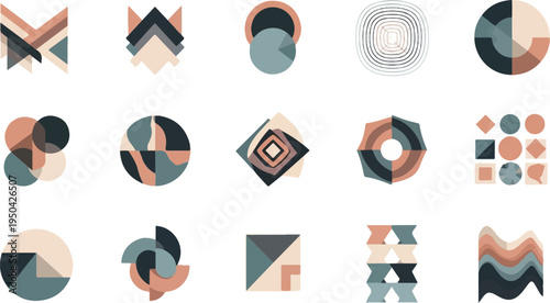 Abstract geometric shapes and patterns in muted pastel colors