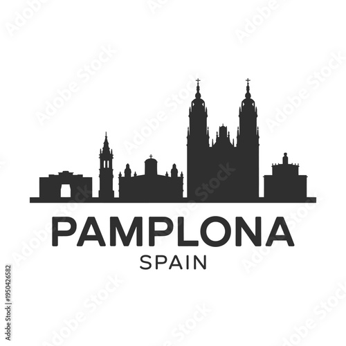 Pamplona spain skyline silhouette with prominent cathedral architecture