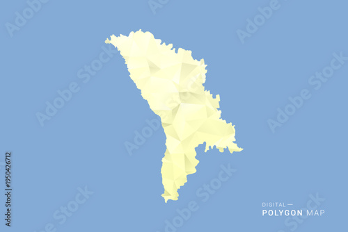 Moldova Map in low poly polygon vector style, geometric shape illustration with soft yellow tones on blue background, clean silhouette for infographic.