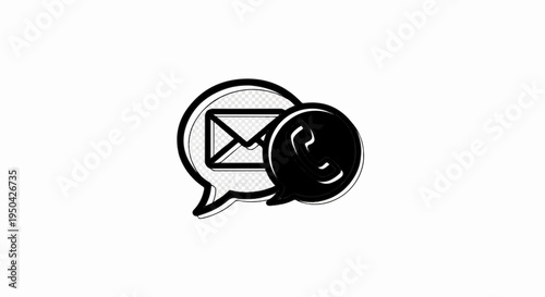 Abstract graphic of chat bubbles, one with an envelope, one with a phone receiver