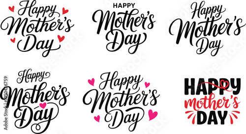 Set of 7 Happy Mother's Day typography vector icons