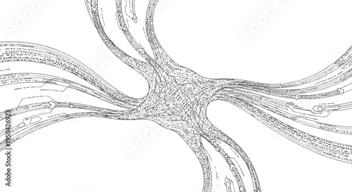 Abstract interconnected lines forming a complex, web-like structure