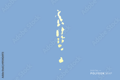 Maldives Map in low poly polygon vector style, geometric shape illustration with soft yellow tones on blue background, clean silhouette for infographic.