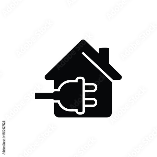 Black house with electric plug icon vector