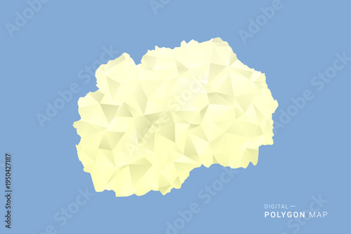Macedonia Map in low poly polygon vector style, geometric shape illustration with soft yellow tones on blue background, clean silhouette for infographic.