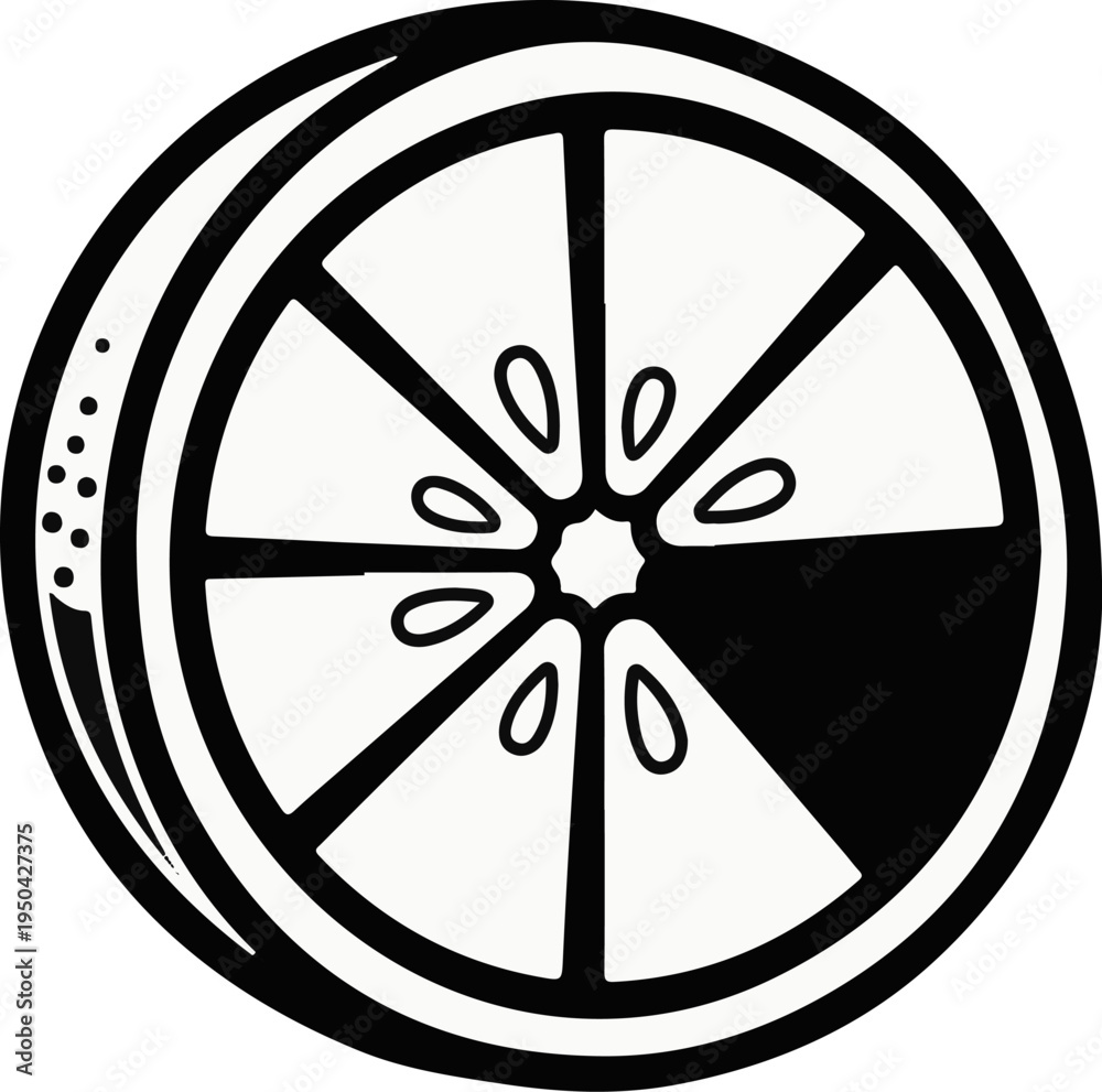 Obraz premium A stylized, high-contrast illustration of a citrus fruit slice