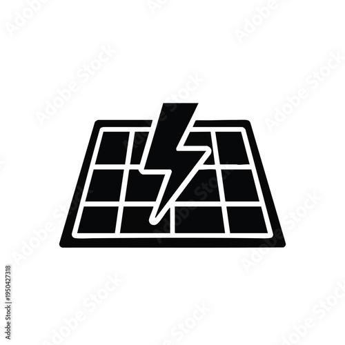 Solar panel icon vector with lightning bolt