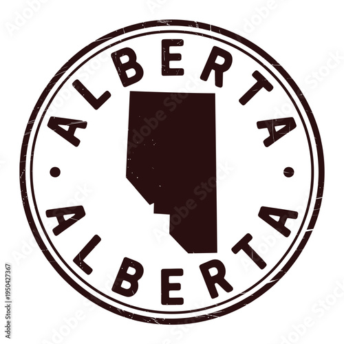 Vintage style stamp featuring the shape of alberta canada and its name