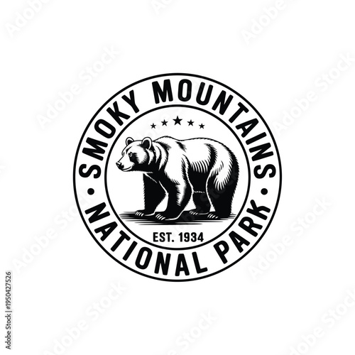 Smoky mountains national park emblem featuring a bear illustration