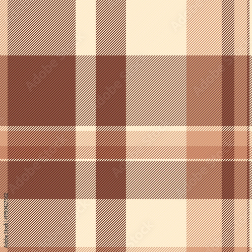 Cotton check vector seamless, usa tartan texture background. Crossed pattern plaid textile fabric in red and papaya whip colors.