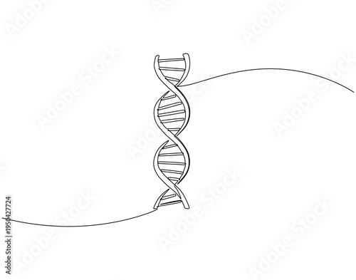 Continuous line drawing of DNA. Single line illustration of DNA. DNA molecule structure concept. Editable outline