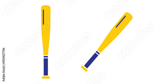 Yellow baseball bats with blue handles on a white background