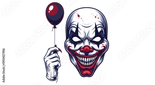 Creepy Clown Face with Balloon, Horror Character Design
