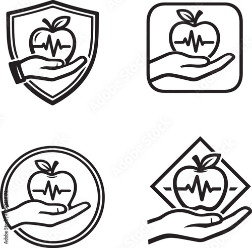 Healthcare nutrition idea with apple and heartbeat pulse symbol in hand