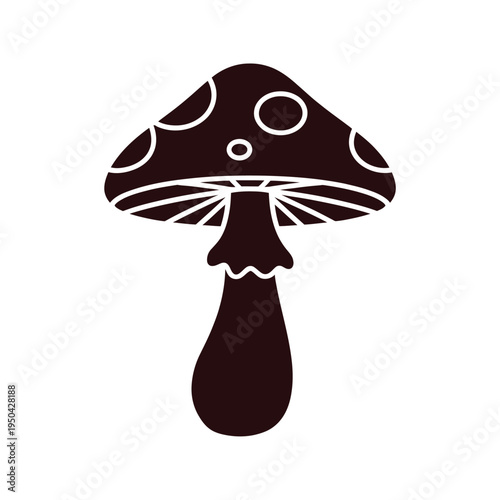Simple black silhouette of a mushroom with dotted cap design