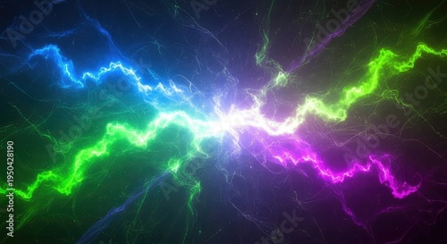 Vibrant neon light show with electric blue green and pink colors