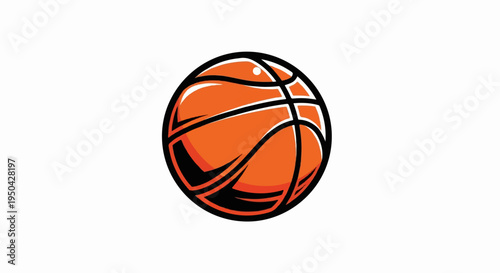 A stylized orange basketball with black lines on a white background