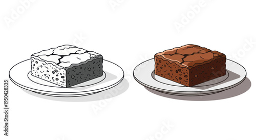 Two Brownies: One Realistic, One Sketchy Illustration