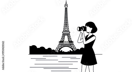 Woman Photographer Capturing Eiffel Tower Paris Landmark Landmark Travel