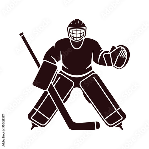 Silhouette of an ice hockey goalie in a ready stance
