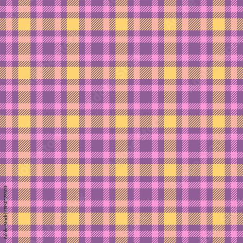 Layered fabric seamless vector, diverse tartan textile plaid. Difficult pattern texture background check in purple and pink colors.