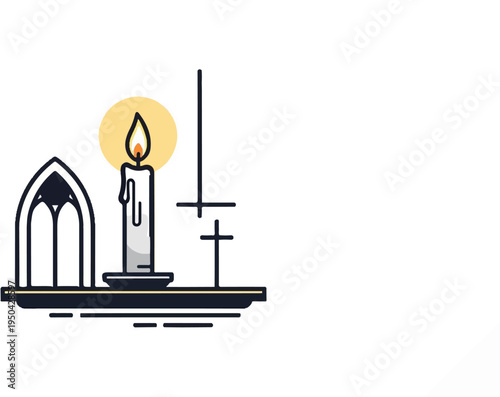 Candlelit scene with gothic window and crosses, a symbol of peace