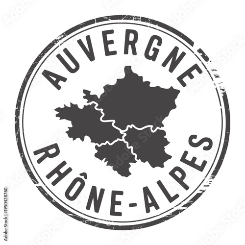 Auvergne Rh ne Alpes region stamp with map France travel emblem