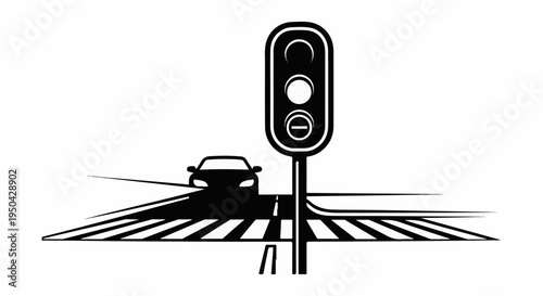 Car approaching a traffic light at a crosswalk