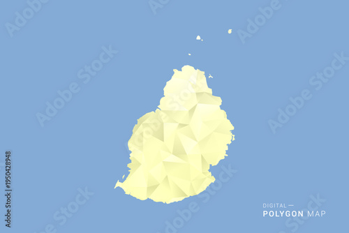 Mauritius Map in low poly polygon vector style, geometric shape illustration with soft yellow tones on blue background, clean silhouette for infographic.