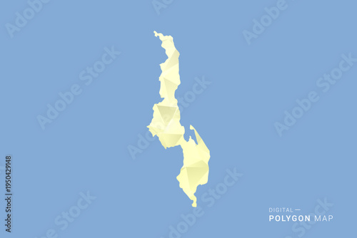 Malawi Map in low poly polygon vector style, geometric shape illustration with soft yellow tones on blue background, clean silhouette for infographic.
