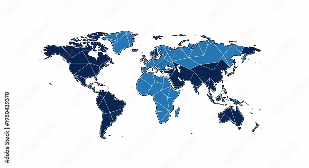 Fototapeta premium A stylized world map with continents divided by geometric lines and shaded