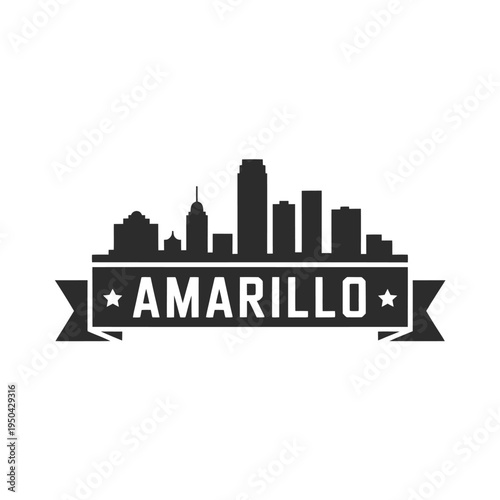 A black and white skyline illustration featuring the city of amarillo texas