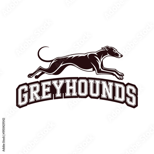 Greyhounds logo featuring a running dog illustration with bold text