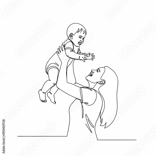 Mother holding baby in air with happiness and love