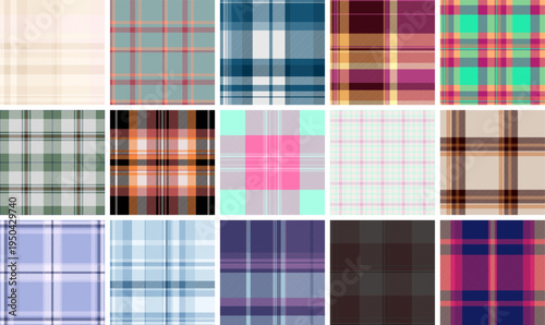 Seasonal plaid bundle year round marketing. Flexible tartan styles adapt campaigns easily. Vector structure allows reuse.
