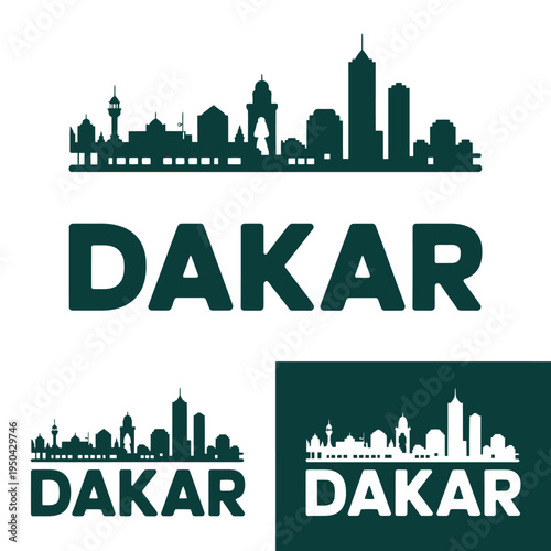 Dakar skyline illustration with city name and repeated logo variations
