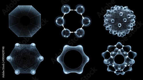 Abstract digital geometric shapes in luminous blue light