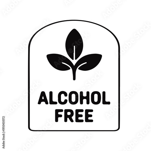 Alcohol Free Natural Plant Leaf Arch Badge Black Glyph Vector