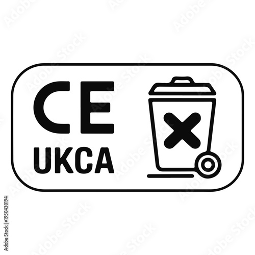 CE UKCA Mark WEEE Disposal Symbol Compliance Label Black Vector