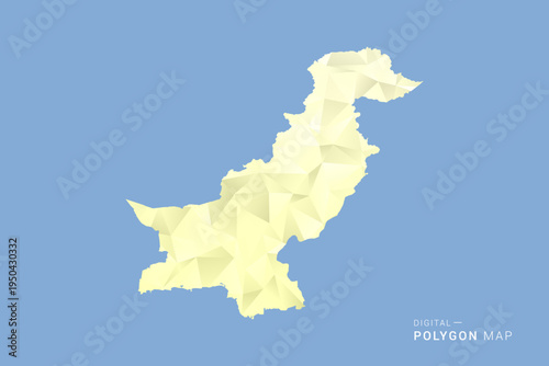 Pakistan Map in low poly polygon vector style, geometric shape illustration with soft yellow tones on blue background, clean silhouette for infographic.