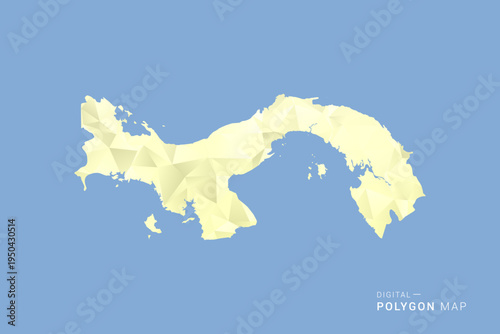 Panama Map in low poly polygon vector style, geometric shape illustration with soft yellow tones on blue background, clean silhouette for infographic.