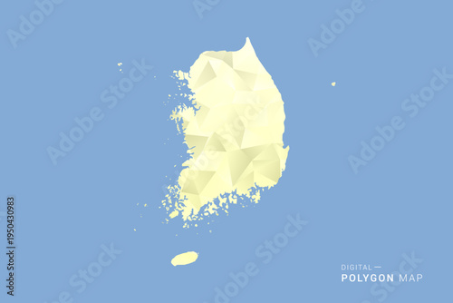South Korea Map in low poly polygon vector style, geometric shape illustration with soft yellow tones on blue background, clean silhouette for infographic.