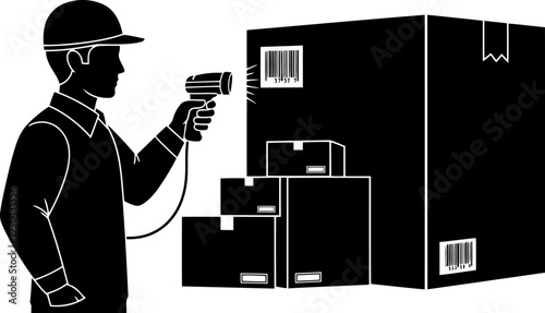Warehouse worker scanning barcode silhouette.