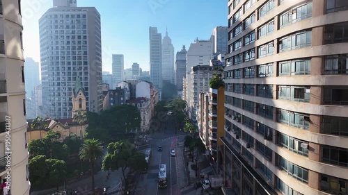 Sao Paulo Skyline At Sao Paulo In Brazil. Sunset City Landscape. Downtown City Scenery. Highrise Buildings. Sao Paulo Skyline At Sao Paulo In Brazil. Tourism Postcard. 