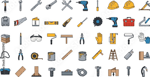 A comprehensive collection of construction equipment and hardware tools for building projects