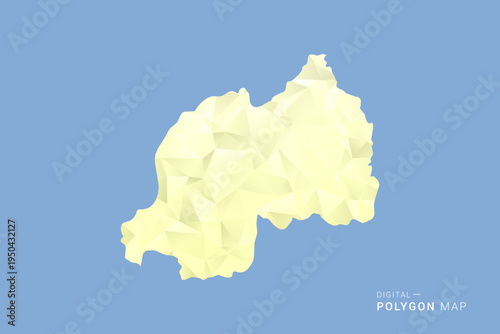 Rwanda Map in low poly polygon vector style, geometric shape illustration with soft yellow tones on blue background, clean silhouette for infographic.