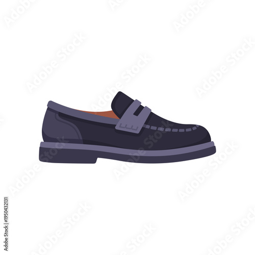 black loafer, fashion footwear, buckle strap, colorful vector flat style illustration