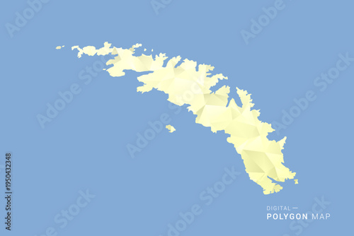 South Georgia and the South Sandwich Islands Map in low poly polygon vector style, geometric shape illustration with soft yellow tones on blue background, clean silhouette for infographic.